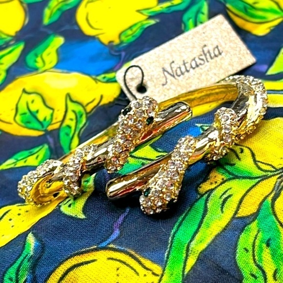 Brand New Natasha Gold Tone Rhinestone Snake Wrap Hinge Bracelet Cuff Bangle - Picture 3 of 16